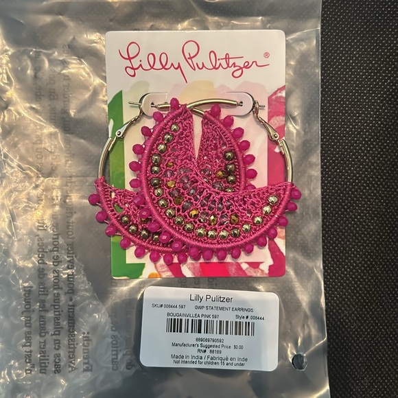 NWT Lilly Pulitzer Bougainvillea Pink statement earrings - Picture 2 of 5